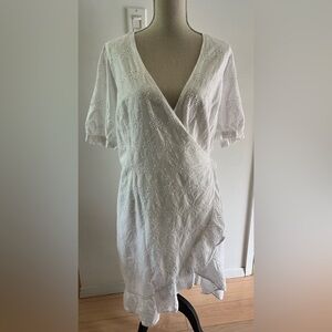 Addition Elle Wrap Dress Size 16 White Eyelet Puff Sleeve